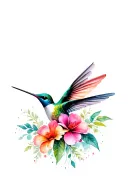 humming bird exotic flowers smoky tattoo design idea