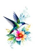 humming bird exotic flowers smoky tattoo design idea