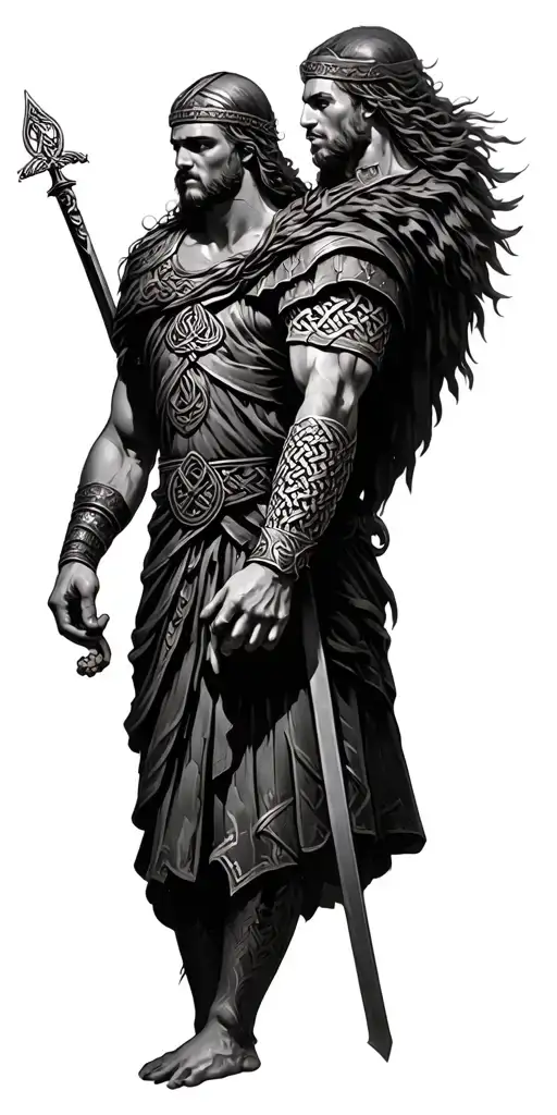 britannic warriors from the roman era and celtic knot as a sleeve for my left arm tattoo design idea