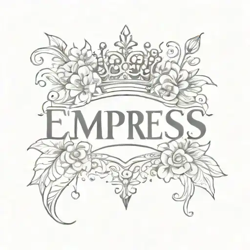 Name on a line with Flower at the top and the name Empress with crown on top of name tattoo design idea