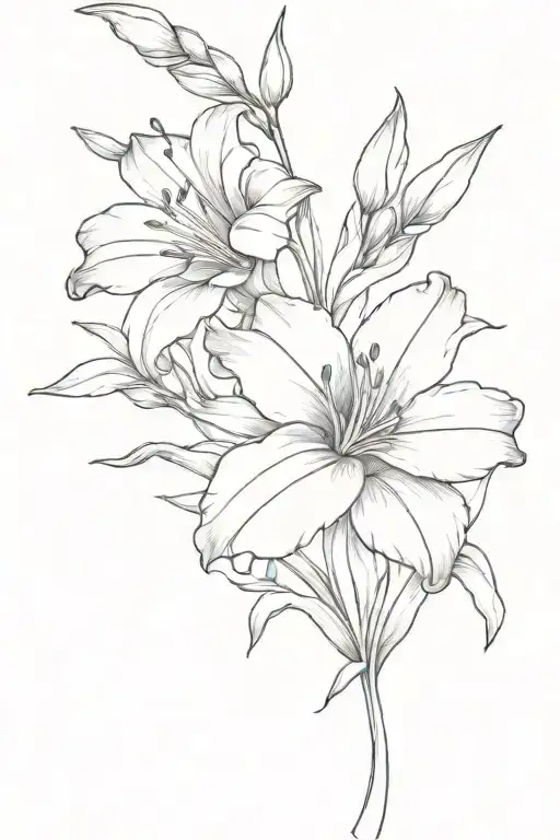 gladiolus  and daisy flowers tattoo design idea