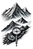 mountain with compass tattoo design idea