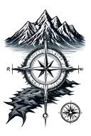 mountain with compass tattoo design idea