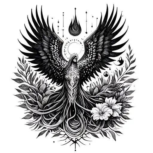 Nature intertwined with technology, magnetism, spirituality, and metaphysics, symbolizing innovation of divine freedom a tattoo design idea