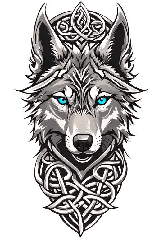 wolf with blue eyes on armor tattoo design featuring Celtic trinity knot  tattoo design idea