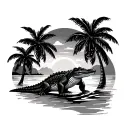 Alligator next to palm trees on a beach sunset tattoo design idea