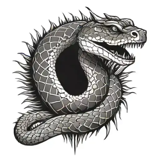 full body snake with spikes coming out of it simplistic to wrap around neck tattoo design idea