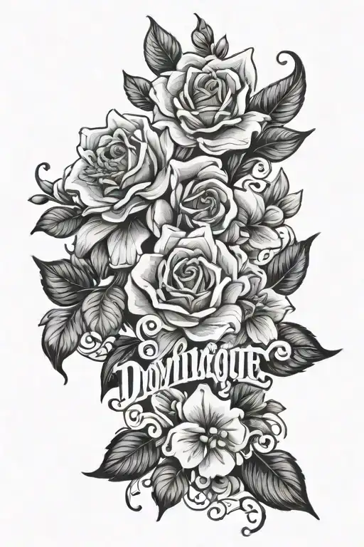 name dominique with flowers and dear mama by tupac on the side of the name  tattoo design idea
