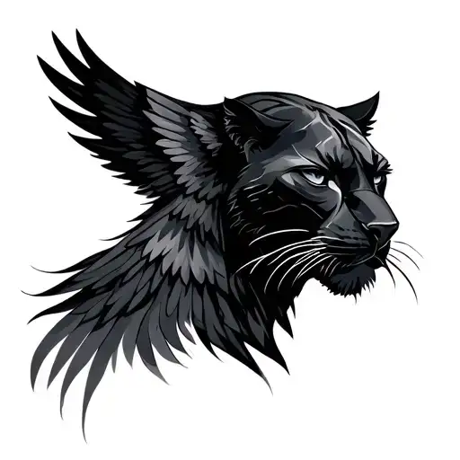Minimalist side neck tattoo for men with black panther side face and eagle wings tattoo design idea