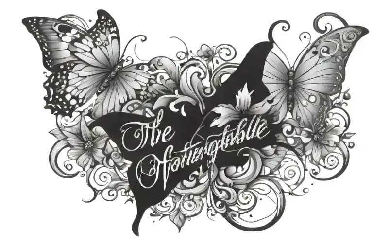 The word "Unforgettable" with two butterflies on each side tattoo design idea