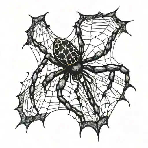 A detailed blackwork tattoo of a spider weaving a web in the shape of a tree, symbolizing your love for spiders, fish, and the outdoors tattoo design idea