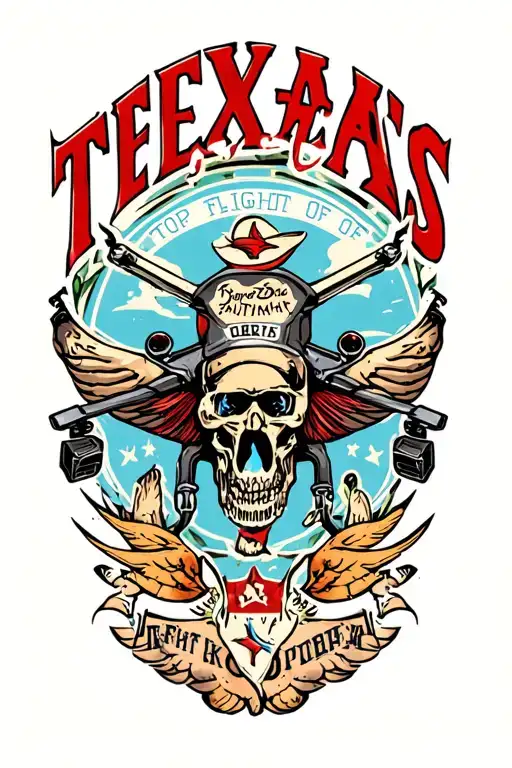 "Top flight of Texas" drone arm half sleeve tattoo design idea