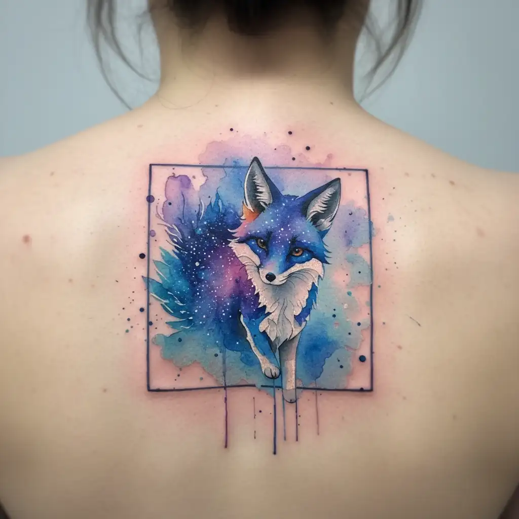 Galaxy with kitsune fox tattoo design idea