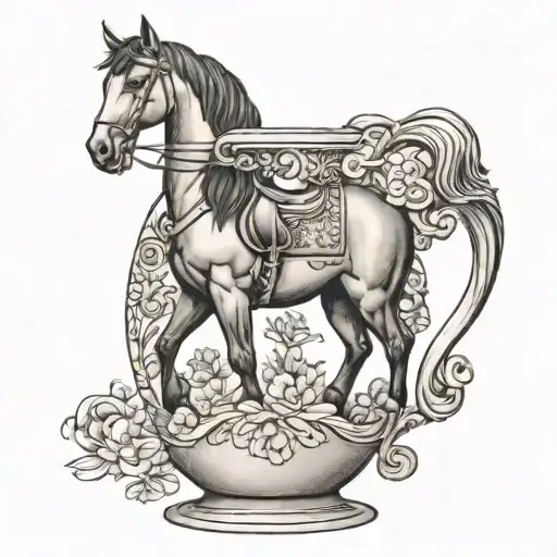 antique vase with clydesdale horse tattoo design idea