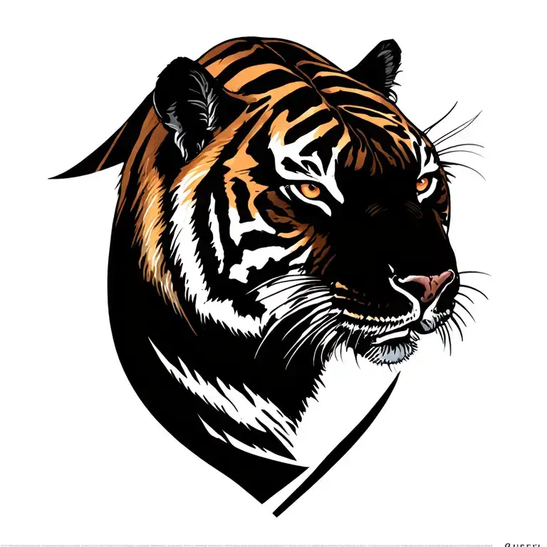 "We're not extinct yet." Thylacine tiger side view head slightly turned toward the viewer alert with light back stripes on the back and a scar tattoo design idea