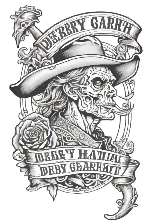 generate an image of a western memorial tattoo with the name of Derby Gearhart on it with a birth year of 08/28/06 and d tattoo design idea