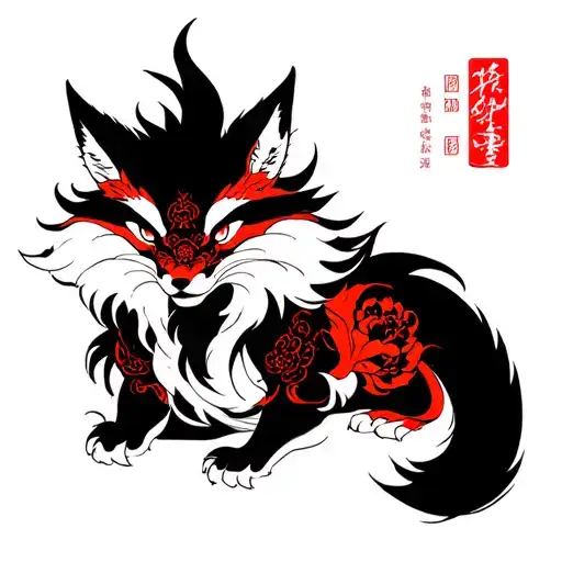 nine tailed fox full body tattoo design idea