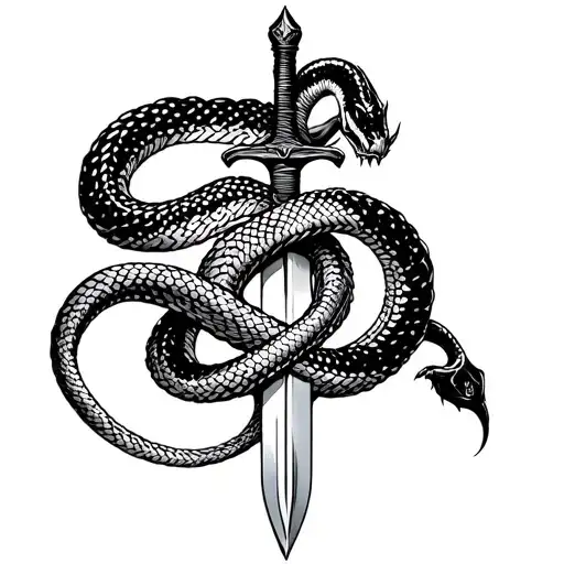 snake wrapped around sword intertwined evil tattoo design idea