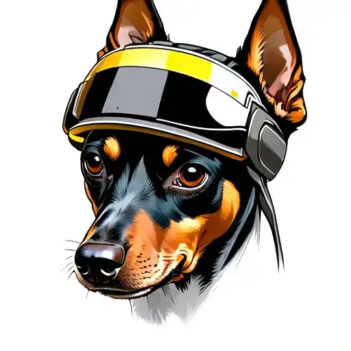 a Miniature pinscher dog wearing a Geordi Laforge Visor tattoo design idea