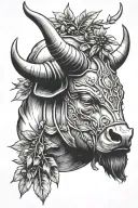 Head of Bull, Olive leaves, Gladiator Helmet tattoo design idea