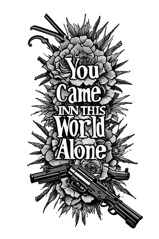 "You came in this world alone" lyrics with guns n roses symbol intertwined tattoo design idea