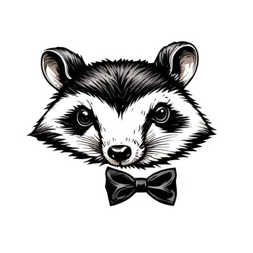 honeybadger head with bowtie in traditional black tattoo tattoo design idea