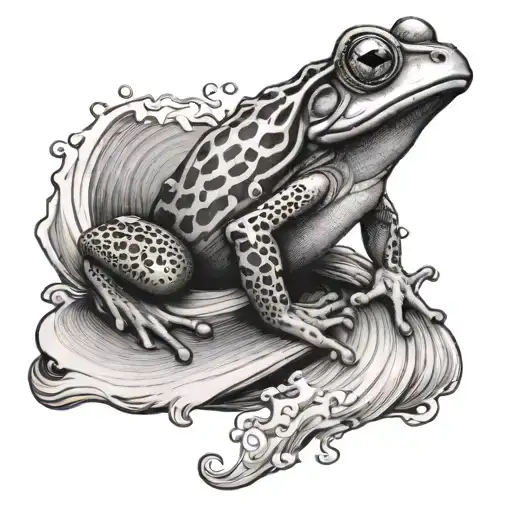 frog jumping out of wave tattoo design idea