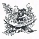surfer fighting demons tattoo design idea