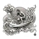 surfer fighting demons tattoo design idea