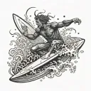 surfer fighting demons tattoo design idea