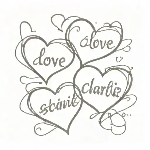 3 love hearts linked together with the words max, scarlett, and charlie written through one of the hearts each tattoo design idea