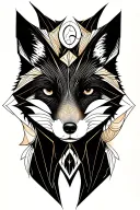 Tattoo design in geometric style: Fox, Moon, Elements of the Golden Section, Fractal of many Mandelbrot, Mobius tape tattoo design idea