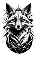 Tattoo design in geometric style: Fox, Moon, Elements of the Golden Section, Fractal of many Mandelbrot, Mobius tape tattoo design idea