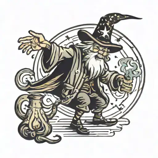 cheeky wizard casting a spell tattoo design idea