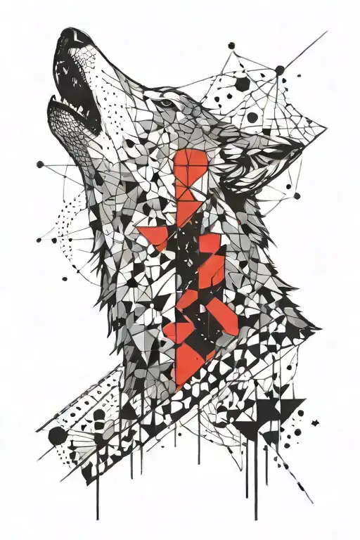 Wolf howling with geometric figures and the moon in the background   tattoo design idea