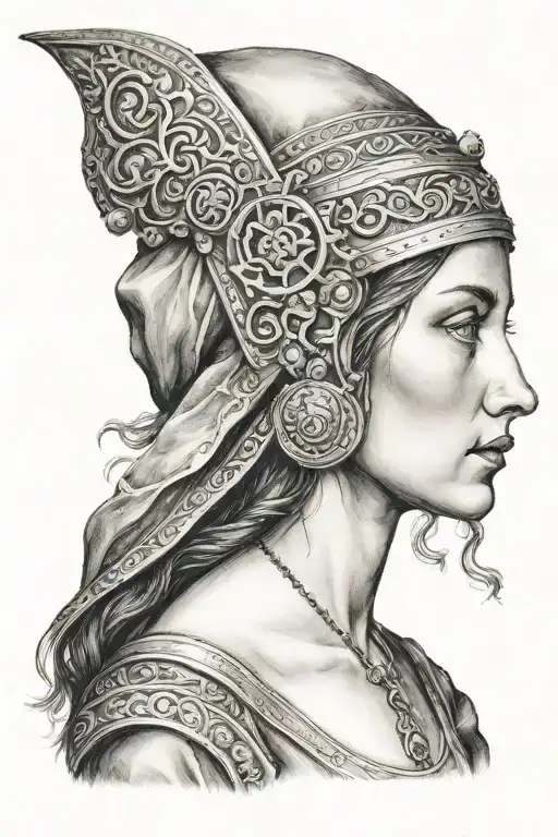 middle ages woman face tattoo design idea