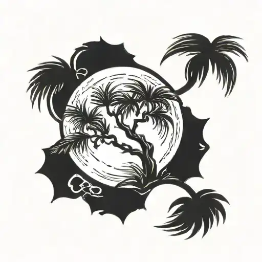 moon and Palmetto tree tattoo design idea