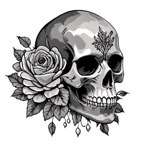 floral skull tattoo design idea