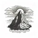 single mountain with cross on peak and dark gloomy clouds tattoo design idea