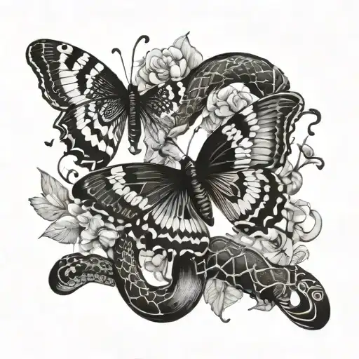 snake and butterfly tattoo design idea