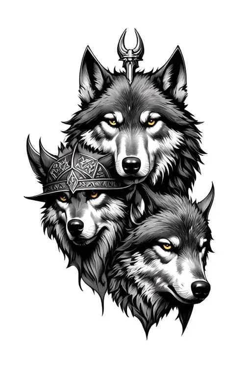 viking sleeve tattoo featuring vegvisir and odin and wolf tattoo design idea