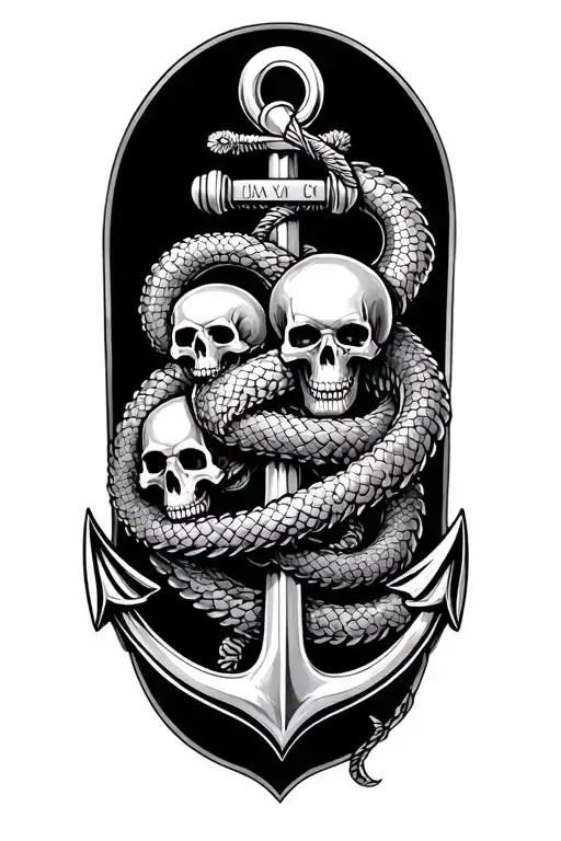 leviathan wrapped around an anchor with skulls intertwined tattoo design idea