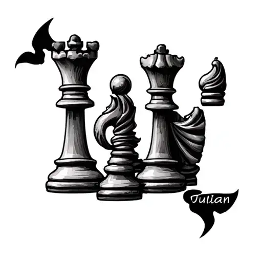 Julian name tattoo with chess pieces forming the letters of the name  tattoo design idea