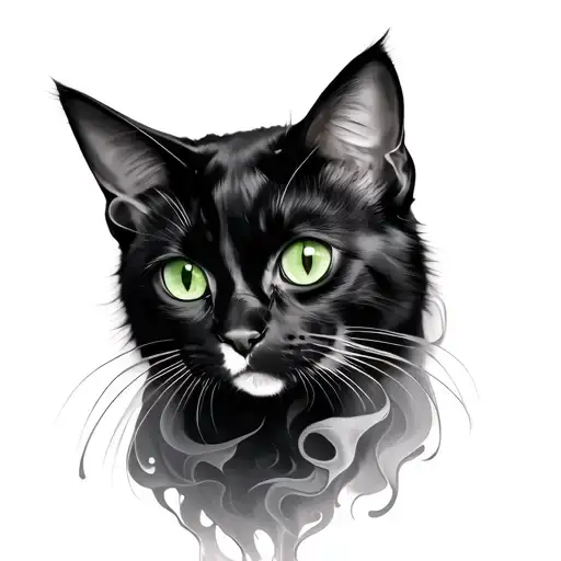 smoky black cat with green eyes tattoo design idea