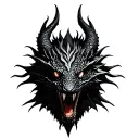 black and whirte dragon face front realistic high detail tattoo design idea