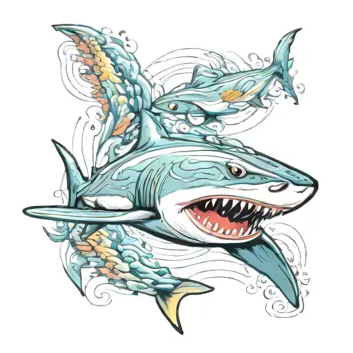  small shark made like a Van gough painting   tattoo design idea