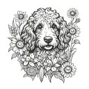 bernedoodle in a field of daisys tattoo design idea