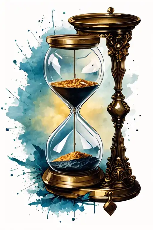 tall hourglass with time waits at the top and for no one at the bottom tattoo design idea