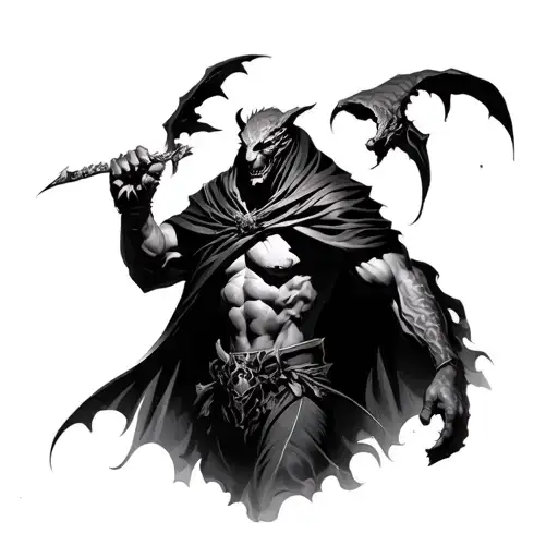 phenoix fighting cloaked demon tattoo design idea