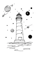 lighthouse sea planets orbiting  tattoo design idea